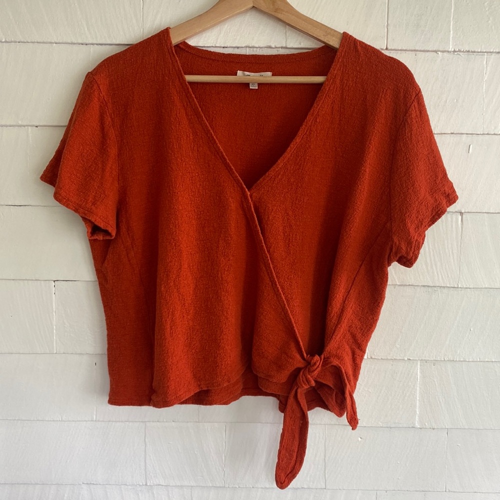 Madewell short sleeve faux wrap top size XL